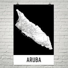 Aruba Island Street Map Poster Tan and Blue