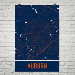 Auburn Street Map Poster Blue