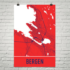 Bergen Street Map Poster Red