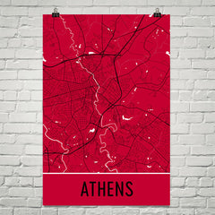 Athens Street Map Poster Red