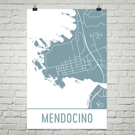 Mendocino CA Street Map Poster White