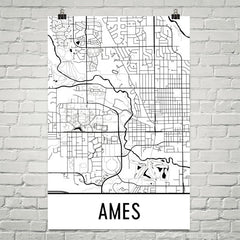 Ames IA Street Map Poster White