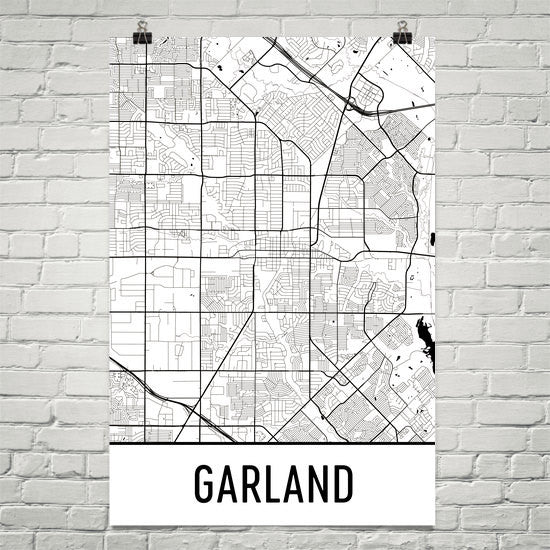 Garland TX Street Map Poster White