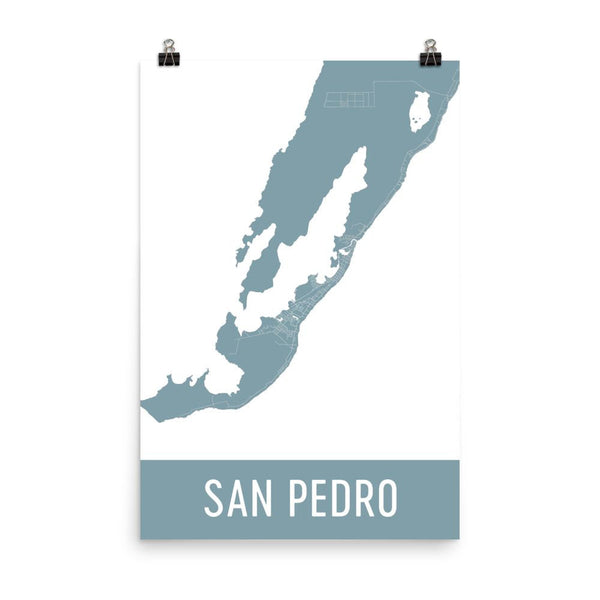 San Pedro Belize Street Map Poster White