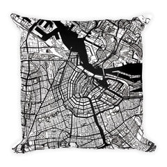 Amsterdam black and white throw pillow with city map print 18x18