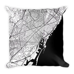 Barcelona black and white throw pillow with city map print 18x18