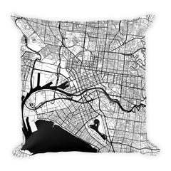 Melbourne black and white throw pillow with city map print 18x18