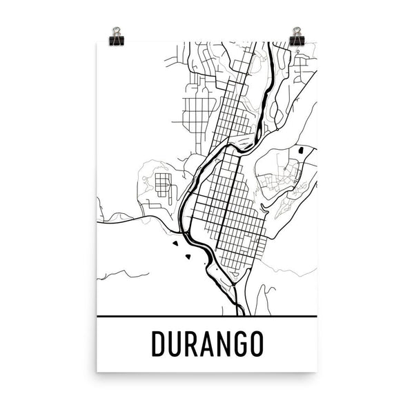 Durango CO Street Map Poster White