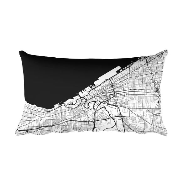 Cleveland black and white throw pillow with city map print 12x20