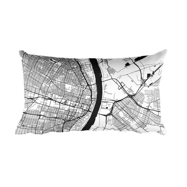 St. Louis black and white throw pillow with city map print 12x20