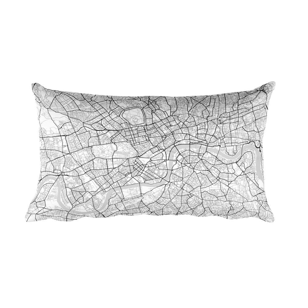 London black and white throw pillow with city map print 12x20