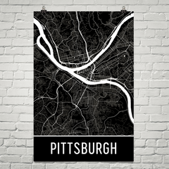 Pittsburgh PA Street Map Poster Black With White Roads