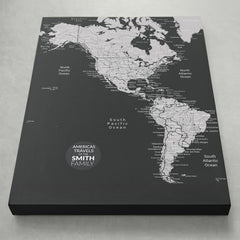 Americas Push Pin Map - Black and Grey - With 1,000 Pins!