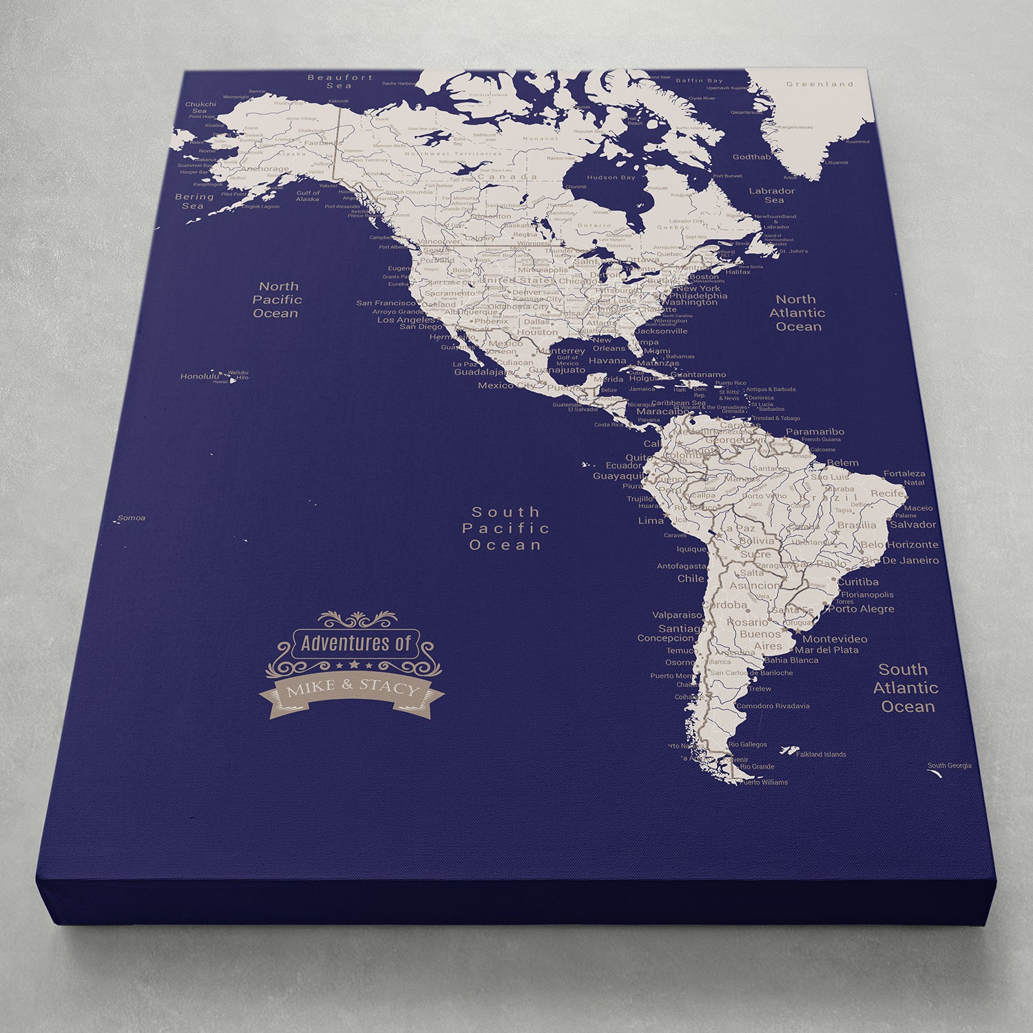 Personalized World Map Pinboard - Elegant Custom Blue Design 