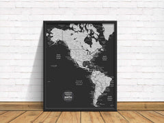 Americas Push Pin Map - Black and Grey - With 1,000 Pins!