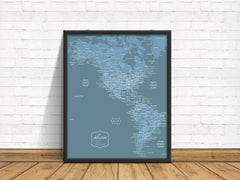 Americas Push Pin Map - Blue - With 1,000 Pins!