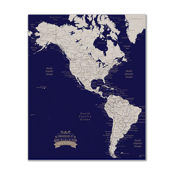 Americas Push Pin Map - Navy blue - With 1,000 Pins!