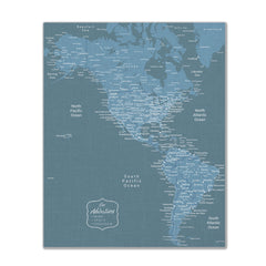 Americas Push Pin Map - Blue - With 1,000 Pins!