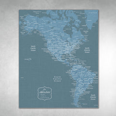 Americas Push Pin Map - Blue - With 1,000 Pins!