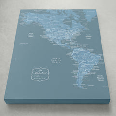 Americas Push Pin Map - Blue - With 1,000 Pins!