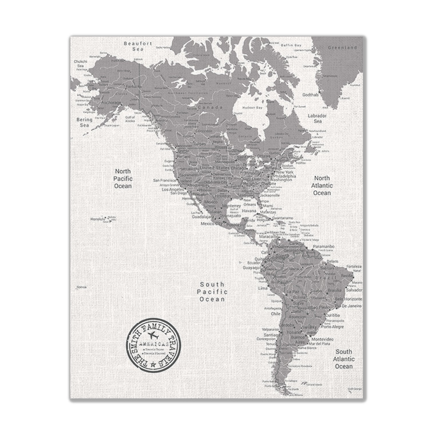 Americas Push Pin Map - White - With 1,000 Pins!