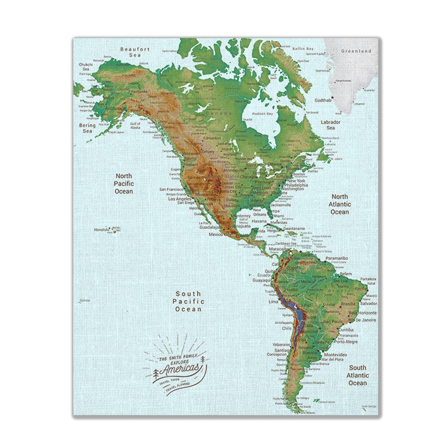 Americas Push Pin Map - Topographic - With 1,000 Pins!