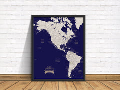 Americas Push Pin Map - Navy blue - With 1,000 Pins!