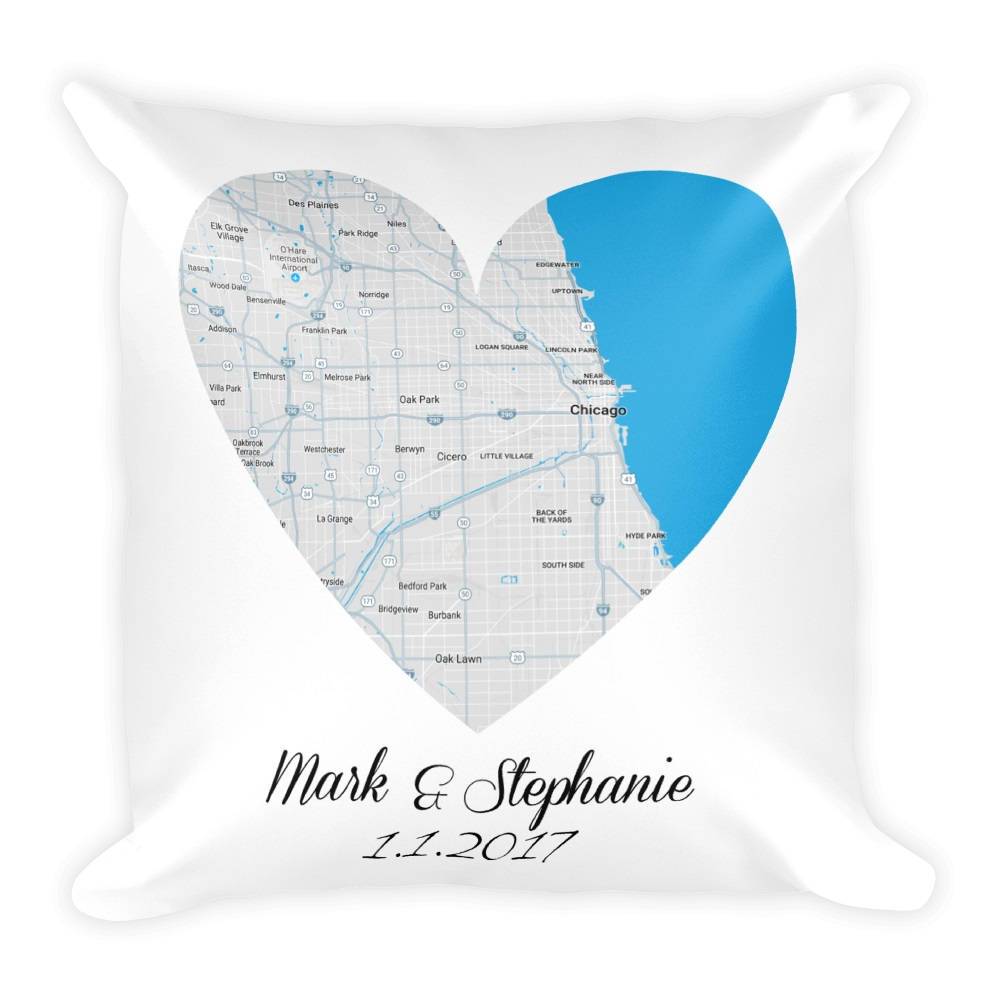 1st Anniversary Gift Pillow – Modern Map Art