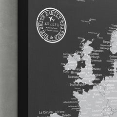 Europe Push Pin Map - Black and Grey - WITH 1,000 PINS!