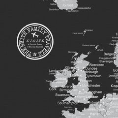 Europe Push Pin Map - Black and Grey - WITH 1,000 PINS!