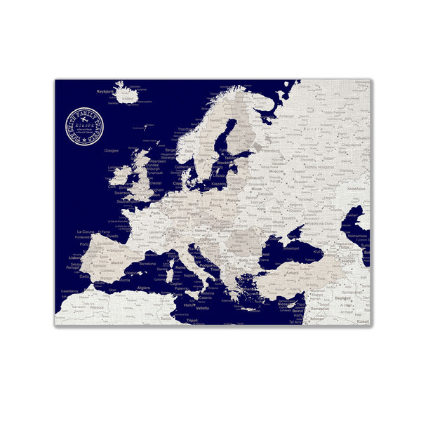 Europe Push Pin Map - Navy blue - WITH 1,000 PINS!