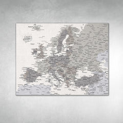 Europe Push Pin Map - Grey - WITH 1,000 PINS!