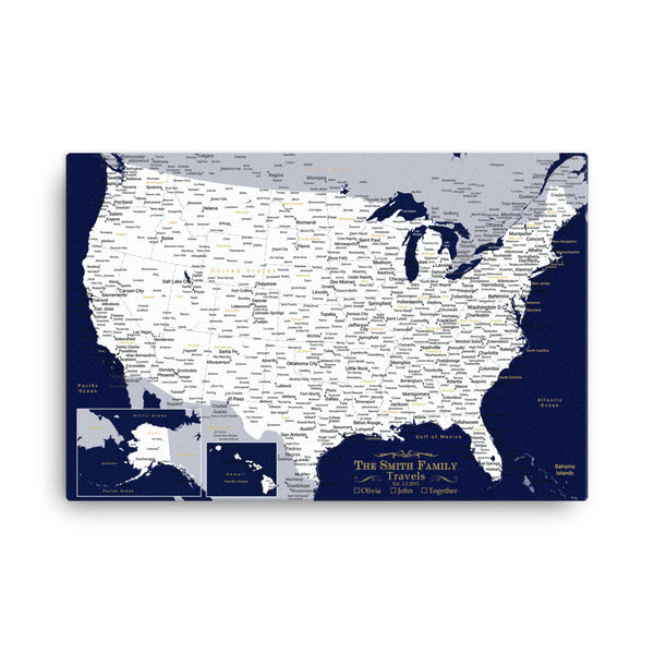 Push Pin Navy Travel Map USA - With 1,000 Pins!
