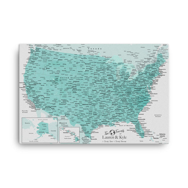 Watercolor United States Push Pin Map With 1,000 Pins