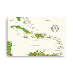 Caribbean Push Pin Map - Topographic - With 1,000 Pins!