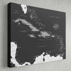 Caribbean Push Pin Map - Black and Grey - With 1,000 Pins!