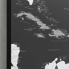 Caribbean Push Pin Map - Black and Grey - With 1,000 Pins!