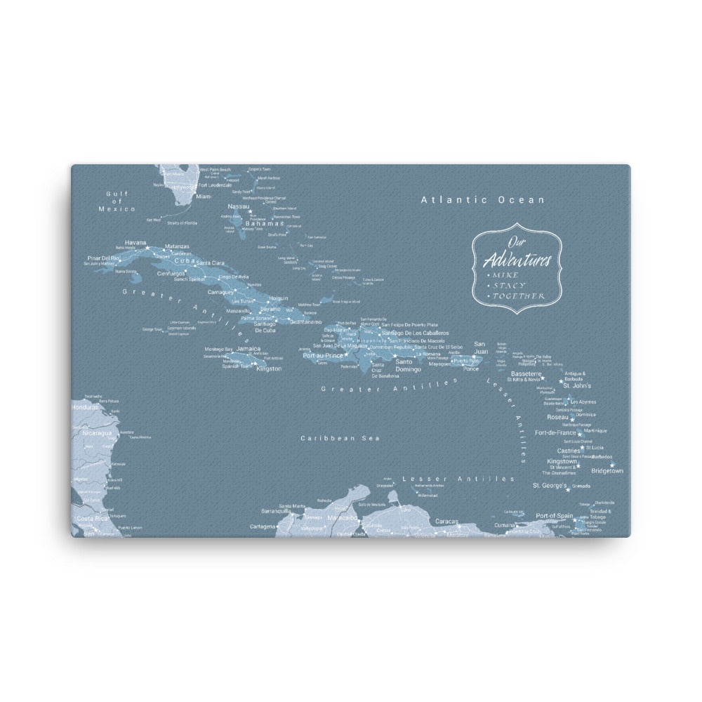 Caribbean Push Pin Map - Blue - With 1,000 Pins!