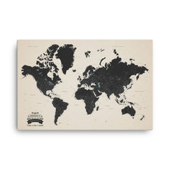 Personalized World Travel Map With 1,000 Pins - Tan Gift For Traveler