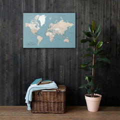 Framed World Map With Push Pins - Comes With 10 Different Pin Colors!