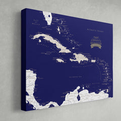 Caribbean Push Pin Map - Navy blue - With 1,000 Pins!