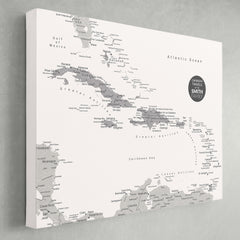 Caribbean Push Pin Map - White - With 1,000 Pins!