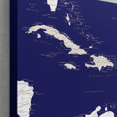 Caribbean Push Pin Map - Navy blue - With 1,000 Pins!