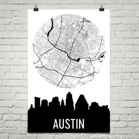 Austin Skyline Silhouette Art Prints