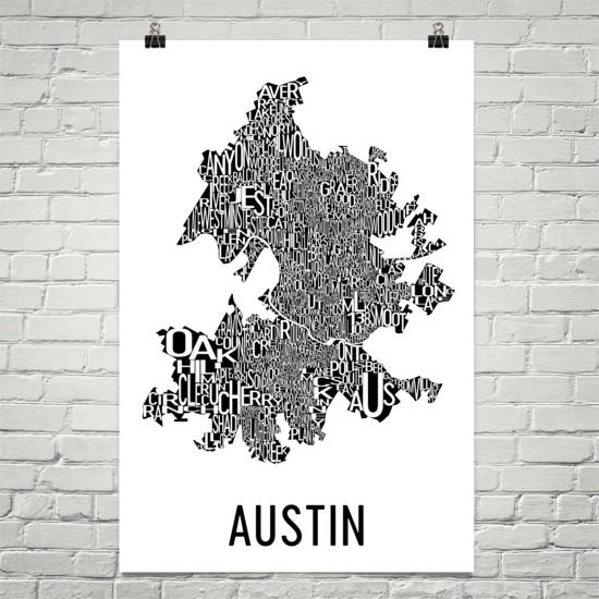 Austin Neighborhood Typography Prints – Modern Map Art