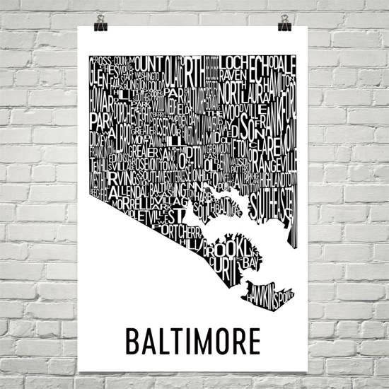 Baltimore Neighborhood Typography Prints – Modern Map Art