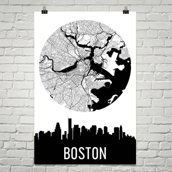 Boston Skyline Silhouette Art Prints