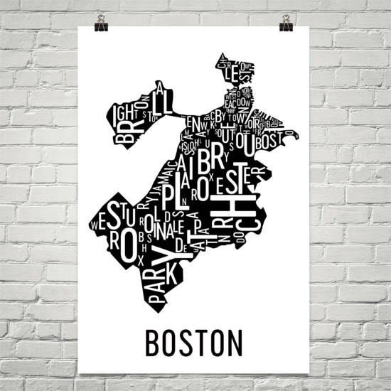 Boston Neighborhood Typography Prints – Modern Map Art