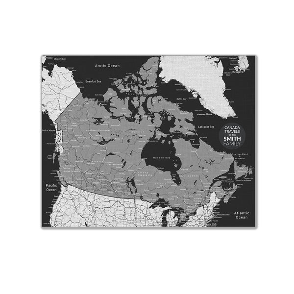 Canada Push Pin Map - Black and Grey - With 1,000 Pins!