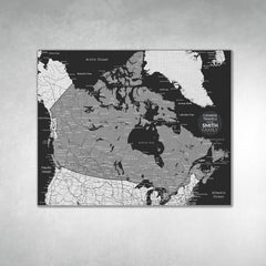 Canada Push Pin Map - Black and Grey - With 1,000 Pins!